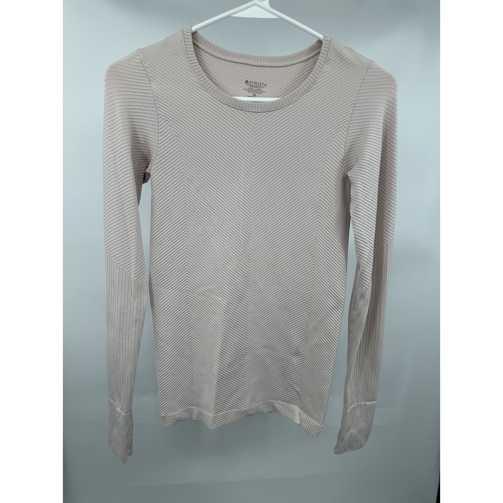 Athleta Ribbed Compression Long Sleeve Workout Top Size XS Pink Women's